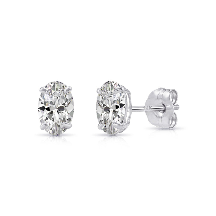 14k White Gold Cubic Zirconia Oval Earrings, Pushback