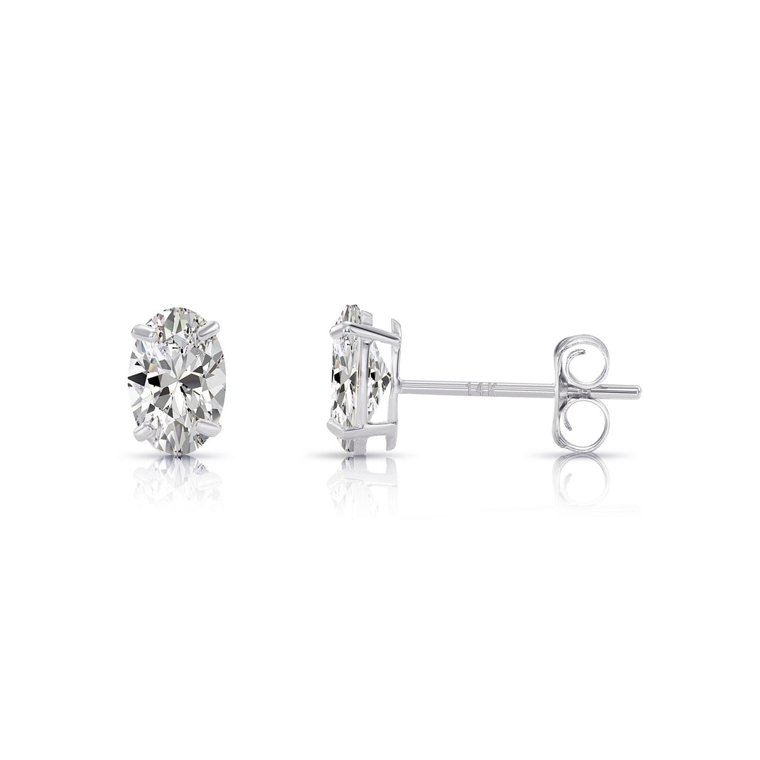 14k White Gold Cubic Zirconia Oval Earrings, Pushback