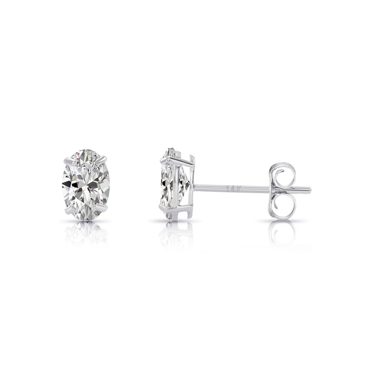 14k White Gold Cubic Zirconia Oval Earrings, Pushback