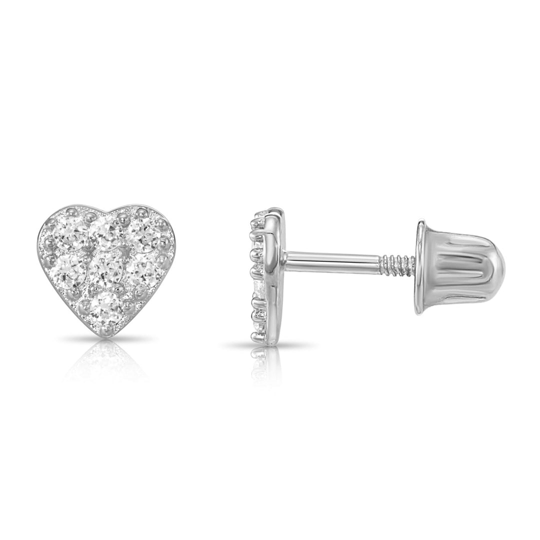 14k Gold Cubic Zirconia Heart Stud Earrings, Screwback