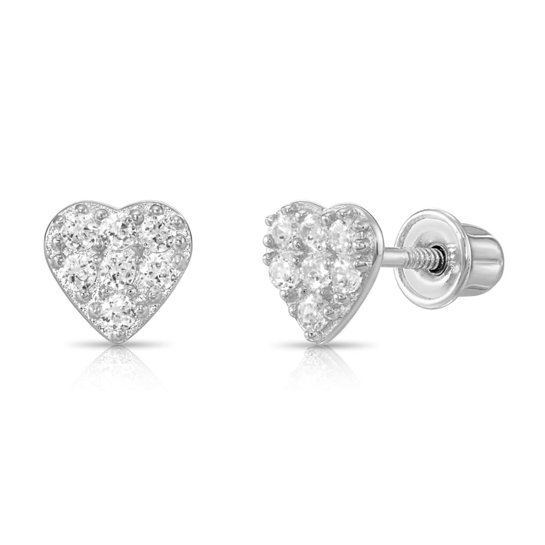 14k Gold Cubic Zirconia Heart Stud Earrings, Screwback