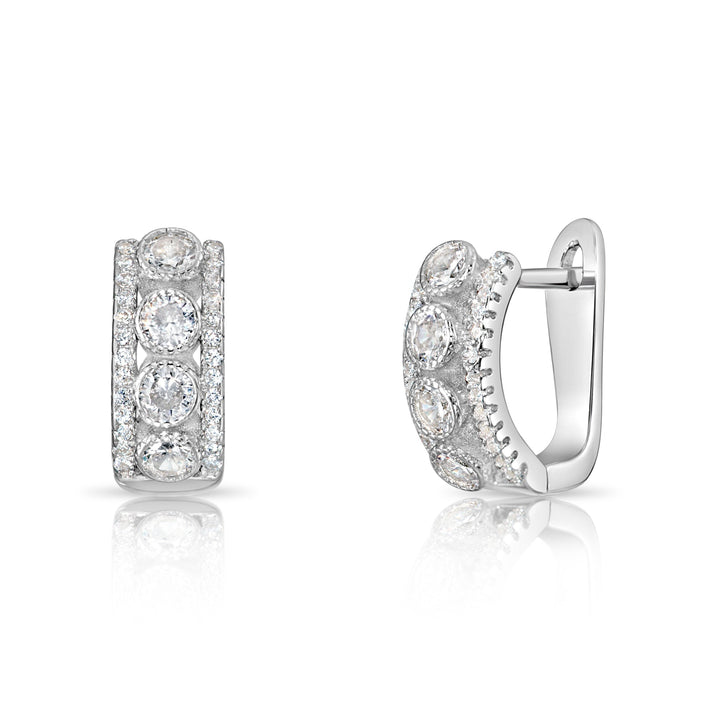 925 Sterling Silver Milgrain Cubic Zirconia Huggie Hoops