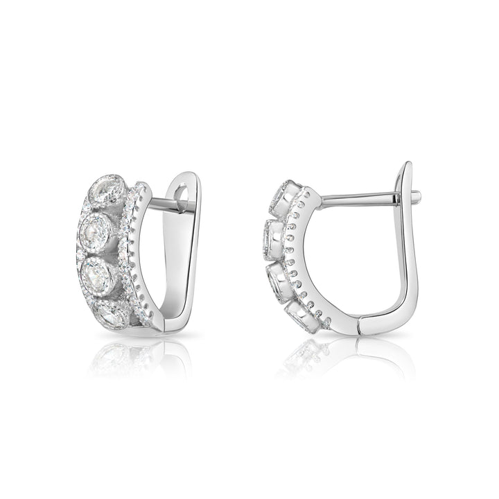 925 Sterling Silver Milgrain Cubic Zirconia Huggie Hoops