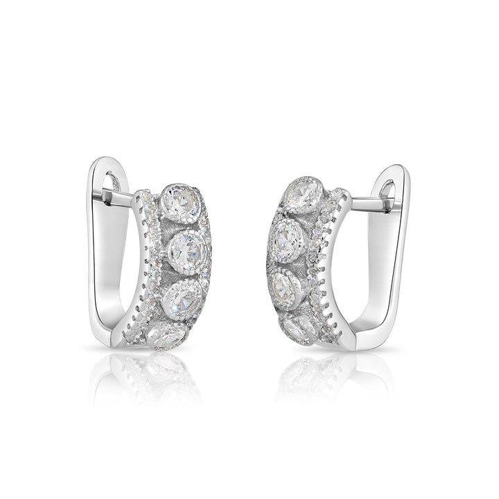 925 Sterling Silver Milgrain Cubic Zirconia Huggie Hoops