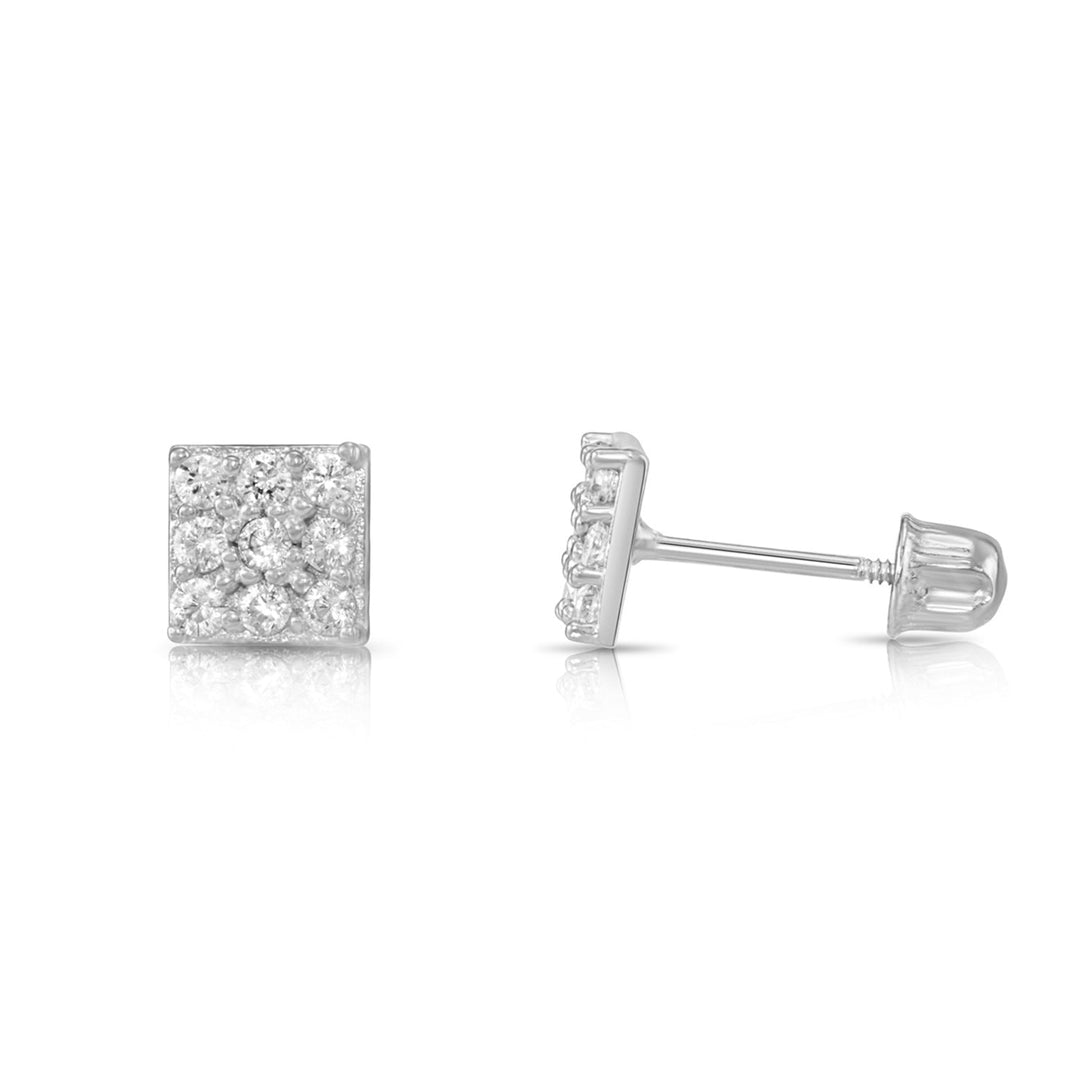 14K Gold Cubic Zirconia Square Stud Earrings, Screwback