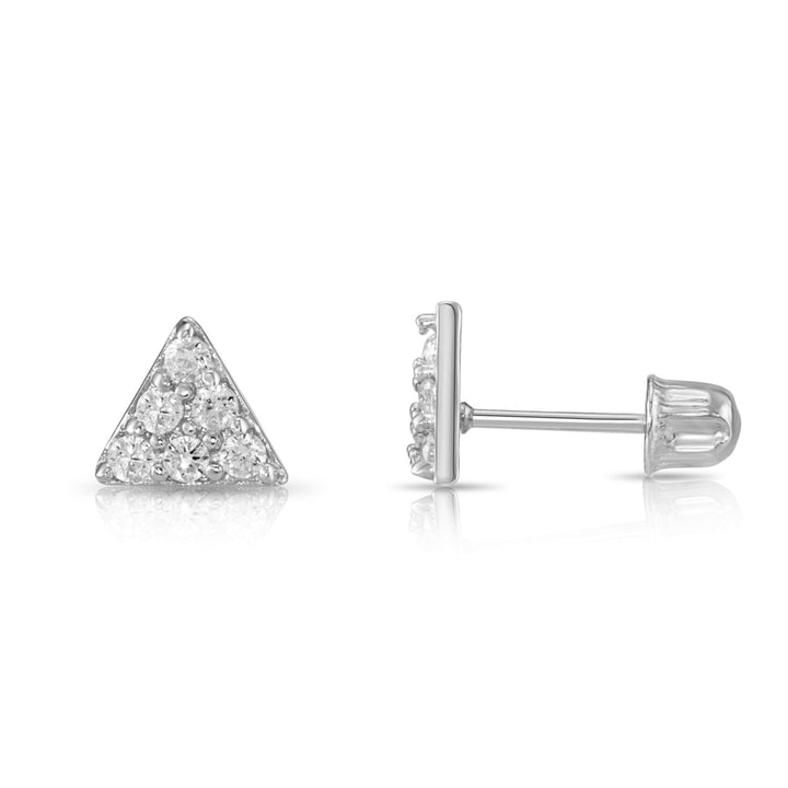 14K Gold Cubic Zirconia Triangle Stud Earrings, Screwback