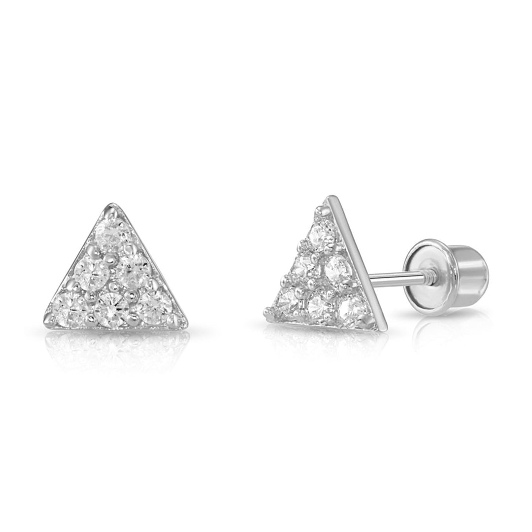 14K Gold Cubic Zirconia Triangle Stud Earrings, Screwback
