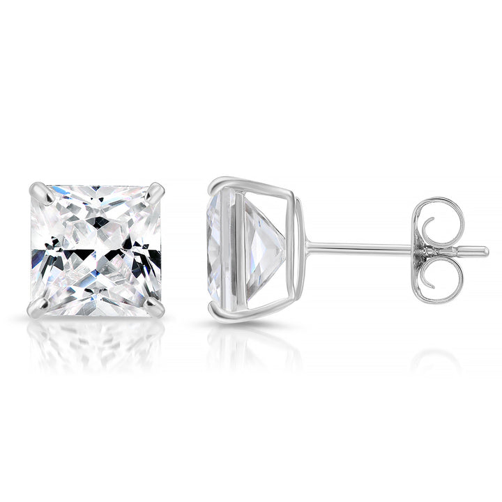 14k White Gold Cubic Zirconia Square Princess-Cut Stud Earrings, Pushback
