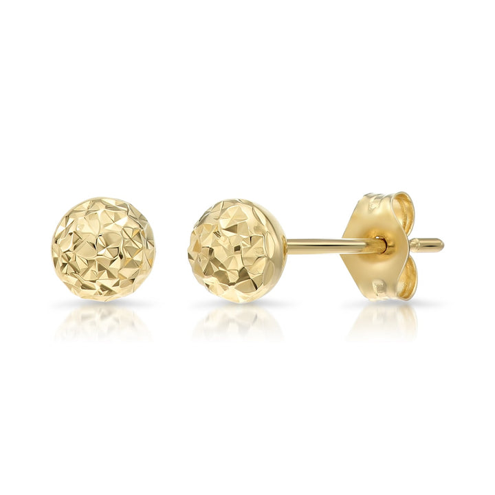 14K Solid Gold Fancy Diamond-cut Ball Earrings - Pushback-FDCB-YG