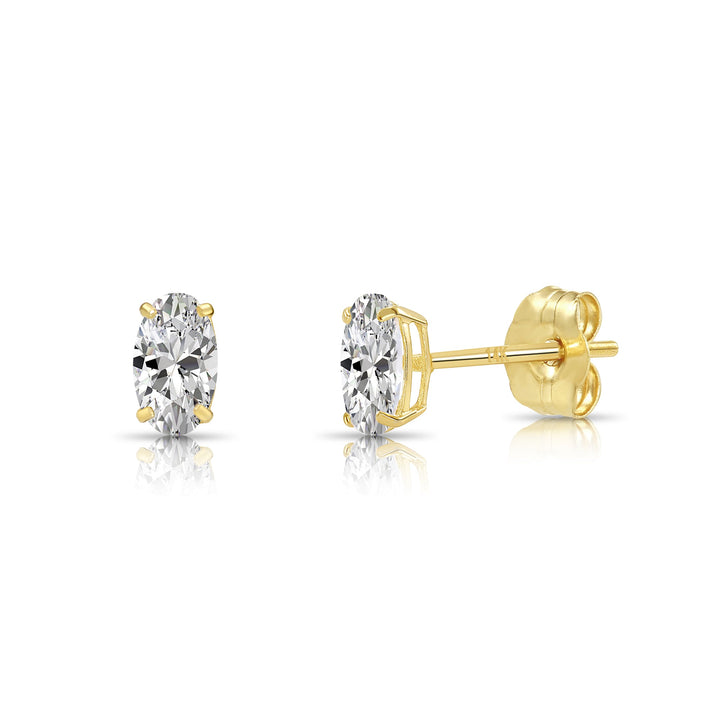 14k Yellow Gold Cubic Zirconia Oval Earrings, Pushback