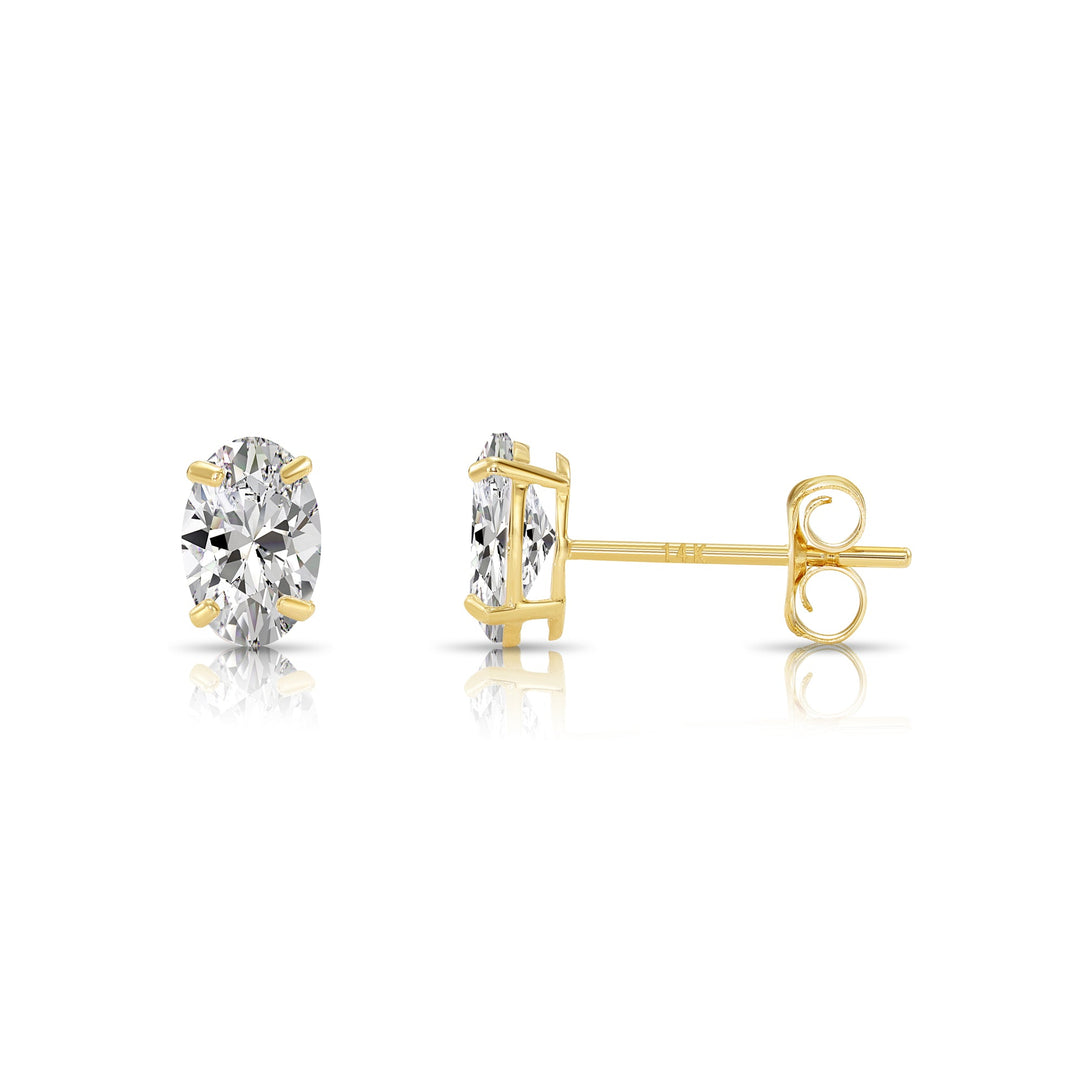 14k Yellow Gold Cubic Zirconia Oval Earrings, Pushback