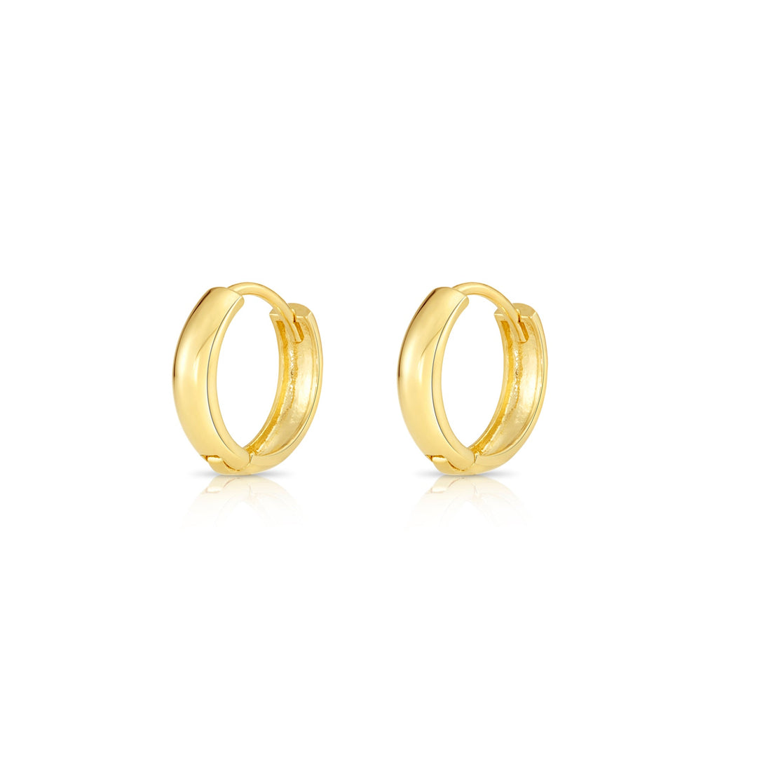 14K Solid Gold Round Huggie Hoops - 13mm