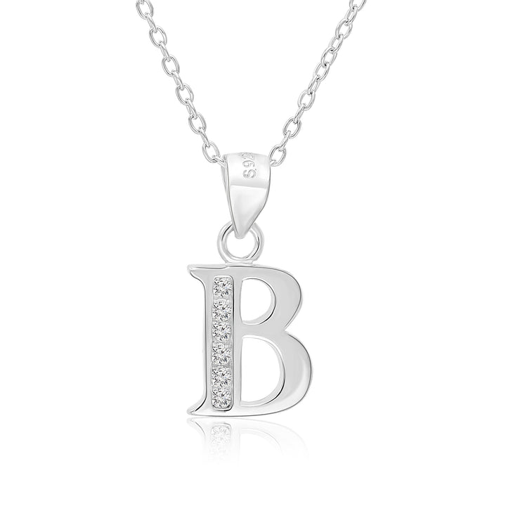 Sterling Silver Alphabet Initial Cubic Zirconia Pendant Necklace - All Letters
