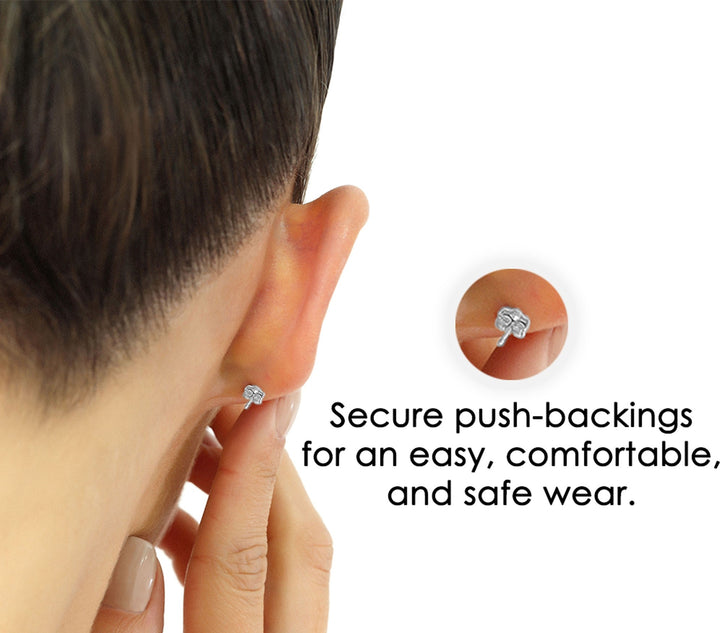 14k White Gold Classic Cubic Zirconia Cubic Zirconia Stud Earrings with Pushbackings