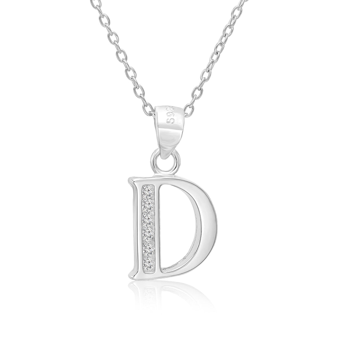 Sterling Silver Alphabet Initial Cubic Zirconia Pendant Necklace - All Letters