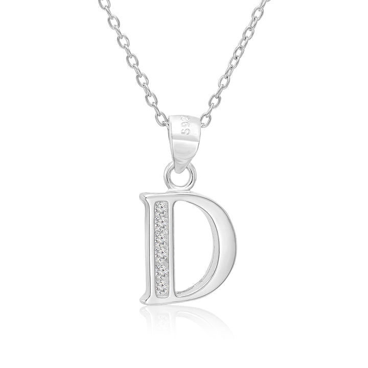 Sterling Silver Alphabet Initial Cubic Zirconia Pendant Necklace - All Letters