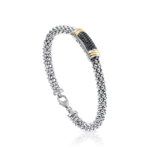 Sterling Silver Two Tone Italian Bracelet with Cubic Zirconia