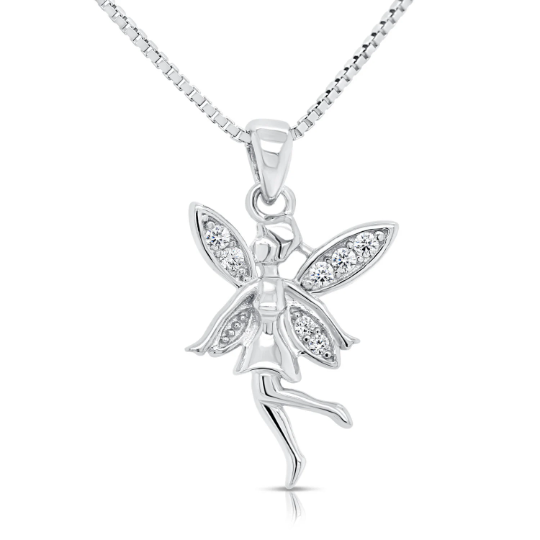 Sterling Silver Fairy Lucky Charm Cubic Zirconia Pendant Necklace