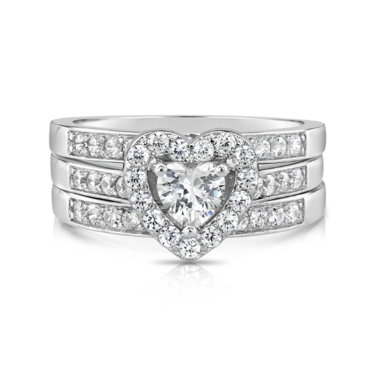 Sterling Silver Bridal Engagement Style Stackable Heart Ring