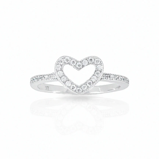 Sterling Silver Open Heart Cubic Zirconia Ring