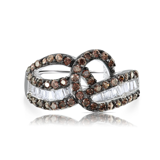 Sterling Silver Chocolate and White Cubic Zirconia Cocktail Ring
