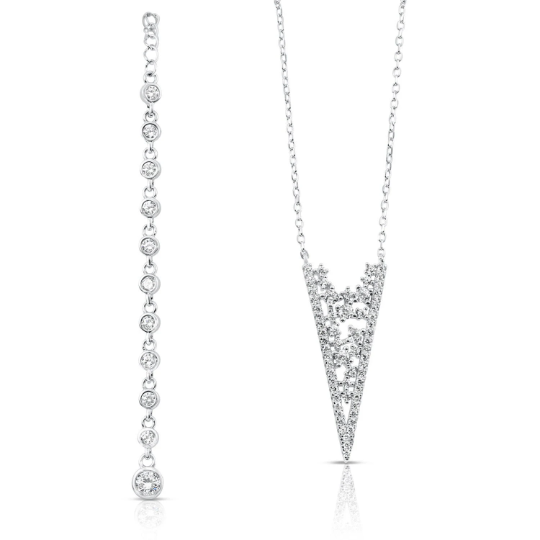 925 Sterling Silver Cubic Zirconia Triangle Cluster Pendant Necklace