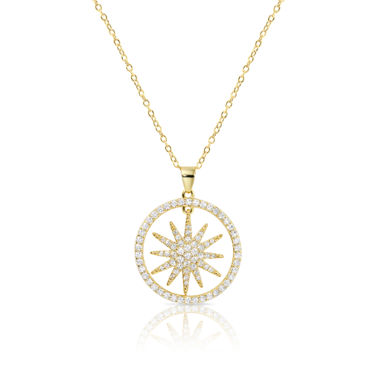 Sterling Silver Halo Shining Star Necklace