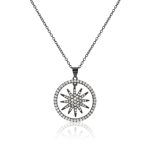 Sterling Silver Halo Shining Star Necklace