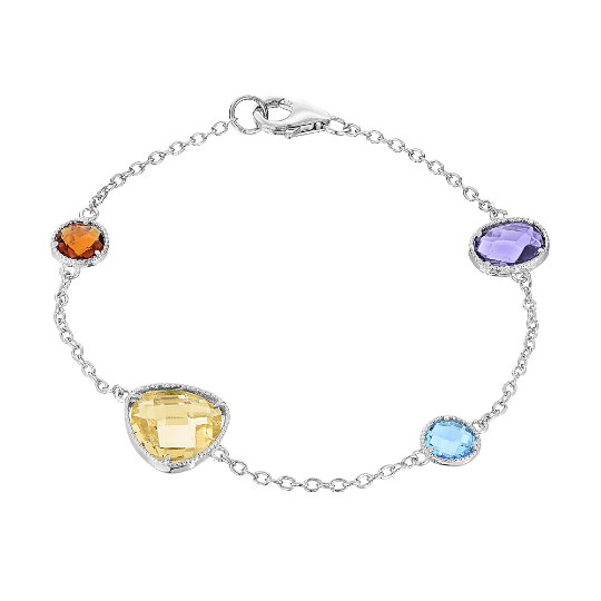 Sterling Silver Multi-color Lobster Adjustable Bracelet