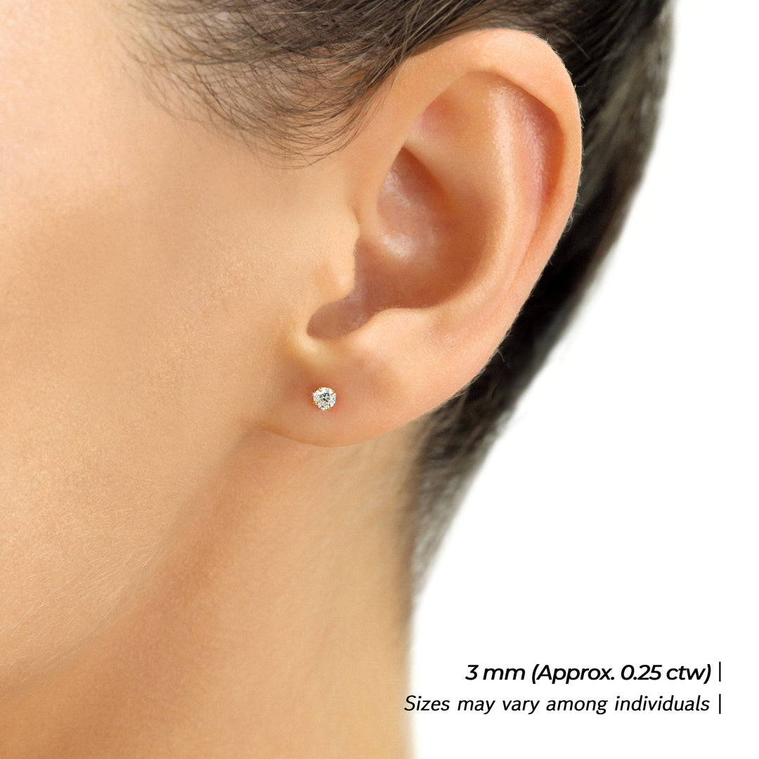 14K WHITE GOLD & LAB DIAMOND SOLITAIRE STUD EARRINGS - SCREWBACK