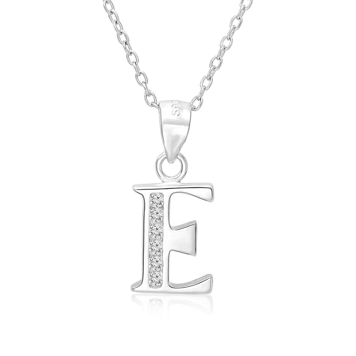 Sterling Silver Alphabet Initial Cubic Zirconia Pendant Necklace - All Letters