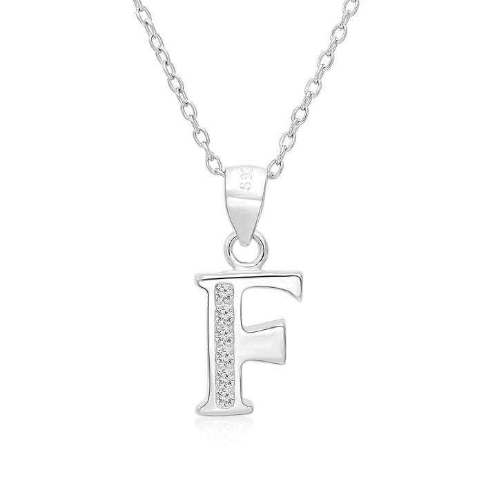 Sterling Silver Alphabet Initial Cubic Zirconia Pendant Necklace - All Letters