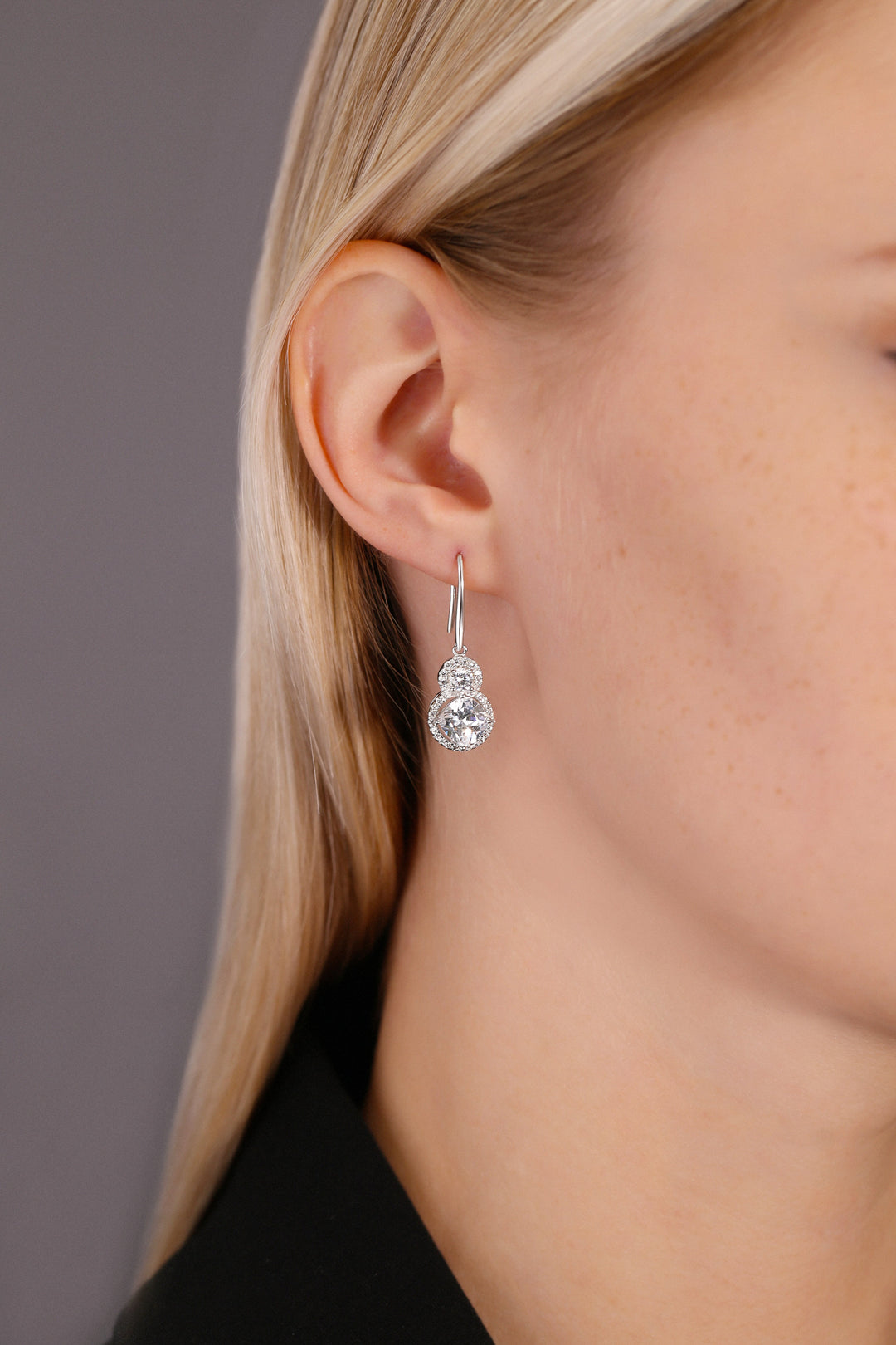 925 Sterling Silver Stacked Halo Cushion Cubic Zirconia Dangle Earrings