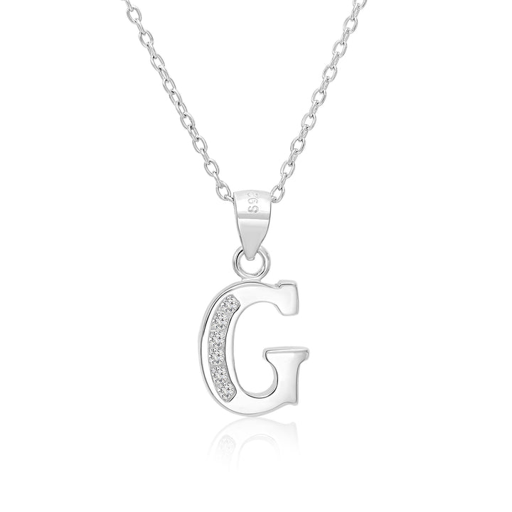 Sterling Silver Alphabet Initial Cubic Zirconia Pendant Necklace - All Letters