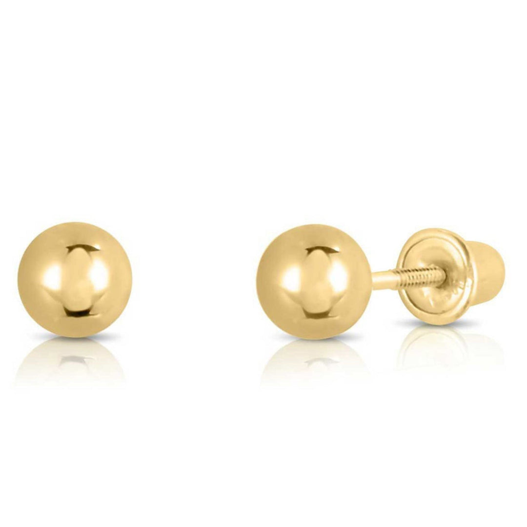 14K Yellow Gold Ball Stud Earrings - Screwbacks