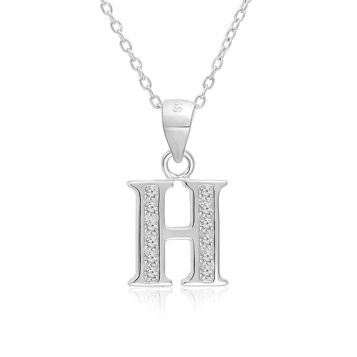 Sterling Silver Alphabet Initial Cubic Zirconia Pendant Necklace - All Letters