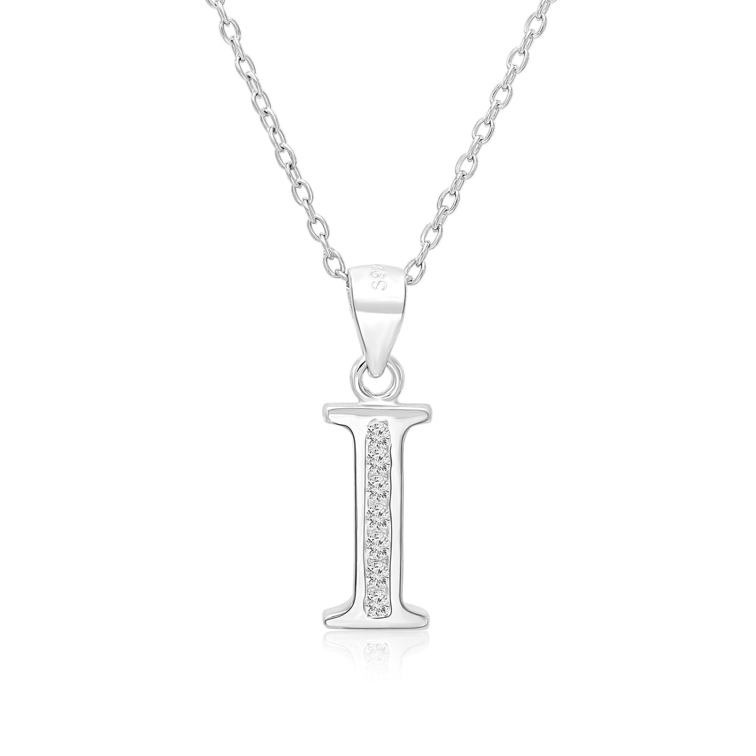 Sterling Silver Alphabet Initial Cubic Zirconia Pendant Necklace - All Letters
