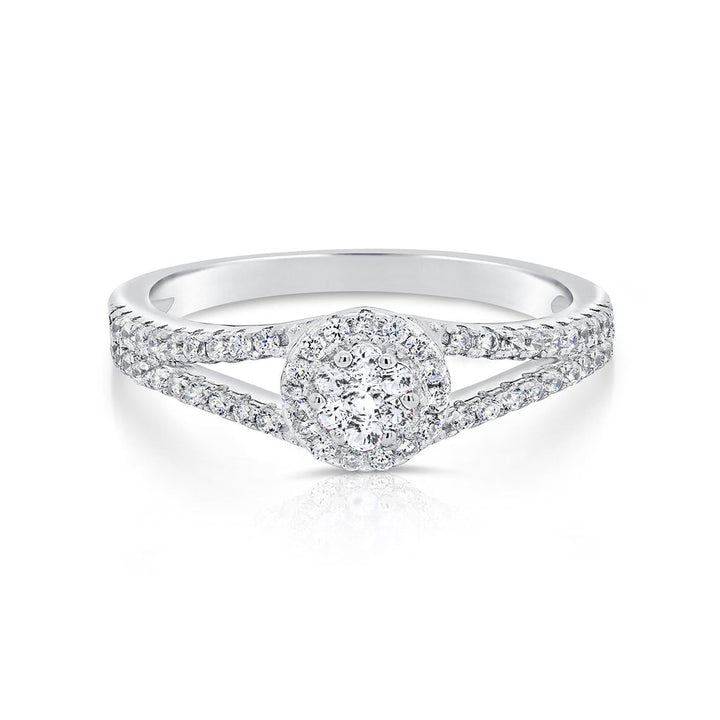 Sterling Silver Cubic Zirconia Halo Birthstone Ring