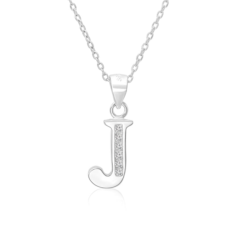 Sterling Silver Alphabet Initial Cubic Zirconia Pendant Necklace - All Letters