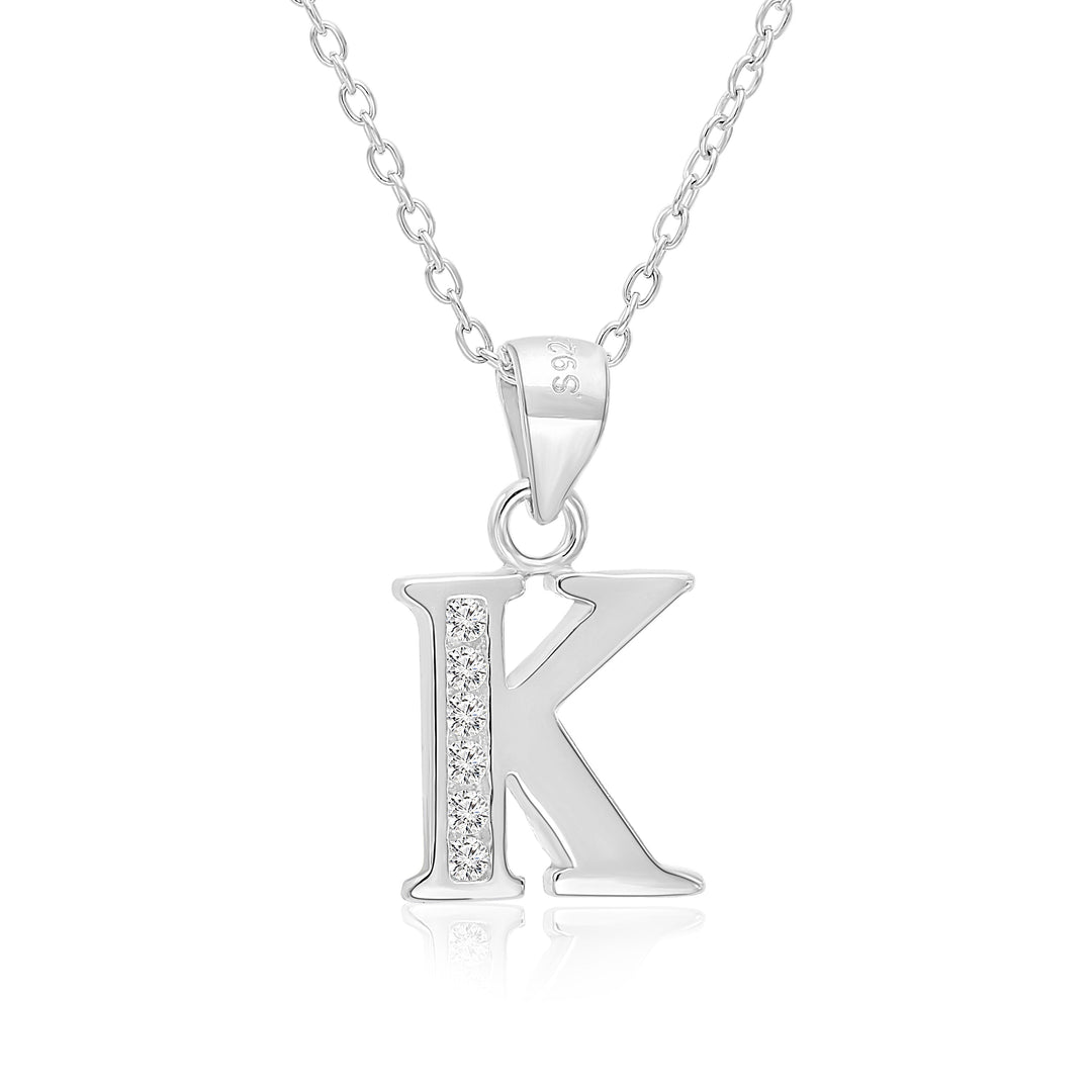 Sterling Silver Alphabet Initial Cubic Zirconia Pendant Necklace - All Letters