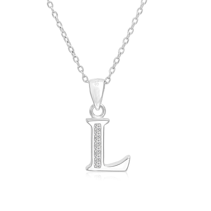 Sterling Silver Alphabet Initial Cubic Zirconia Pendant Necklace - All Letters