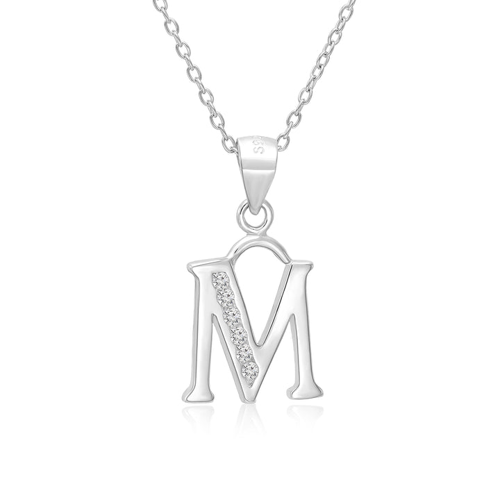 Sterling Silver Alphabet Initial Cubic Zirconia Pendant Necklace - All Letters