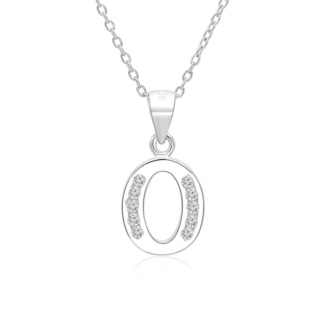 Sterling Silver Alphabet Initial Cubic Zirconia Pendant Necklace - All Letters