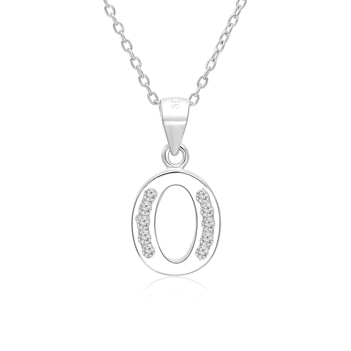 Sterling Silver Alphabet Initial Cubic Zirconia Pendant Necklace - All Letters