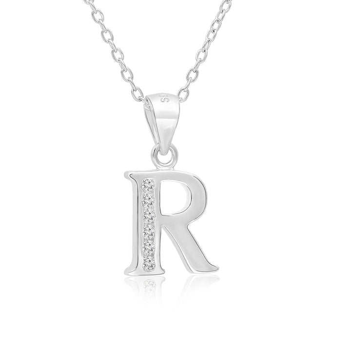 Sterling Silver Alphabet Initial Cubic Zirconia Pendant Necklace - All Letters