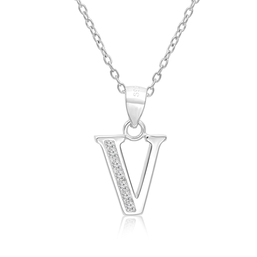Sterling Silver Alphabet Initial Cubic Zirconia Pendant Necklace - All Letters