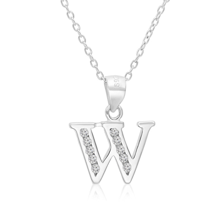 Sterling Silver Alphabet Initial Cubic Zirconia Pendant Necklace - All Letters