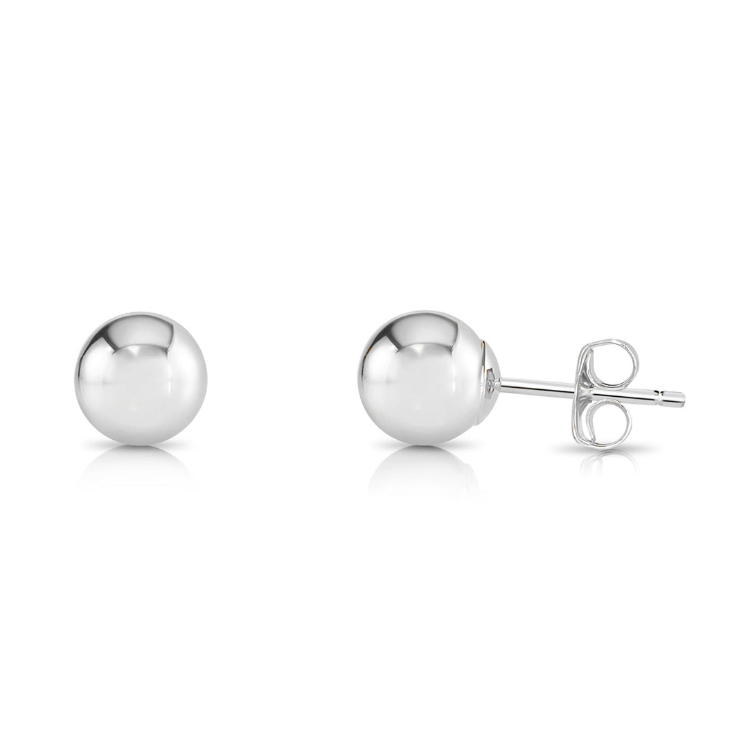 14K White Gold Classic Ball Stud Earrings - Pushback