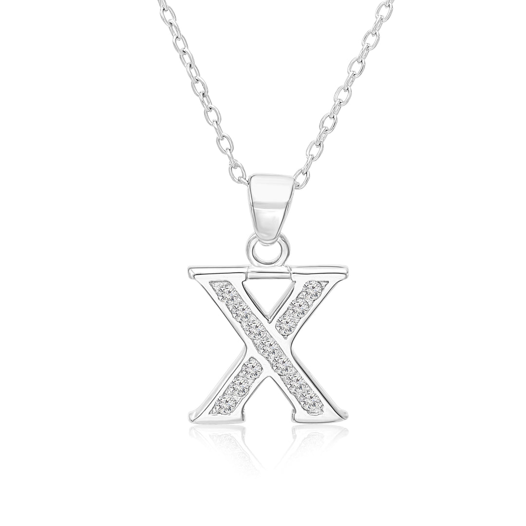 Sterling Silver Alphabet Initial Cubic Zirconia Pendant Necklace - All Letters