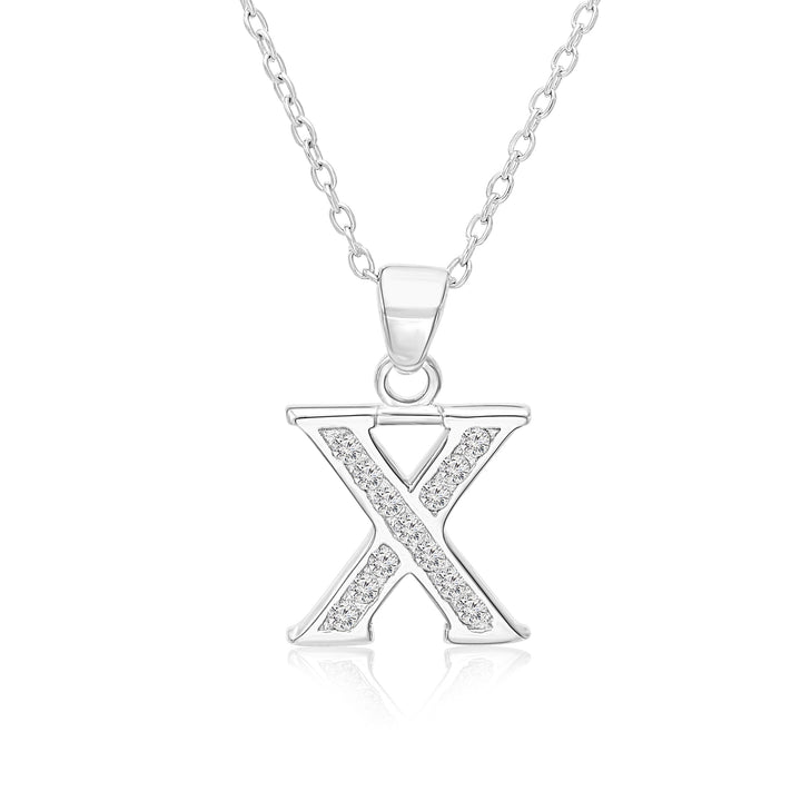 Sterling Silver Alphabet Initial Cubic Zirconia Pendant Necklace - All Letters